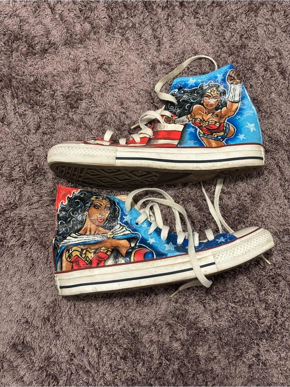 Converse Women’s High-Top Sneakers - Custom Wonder Woman Design in Red & Blue